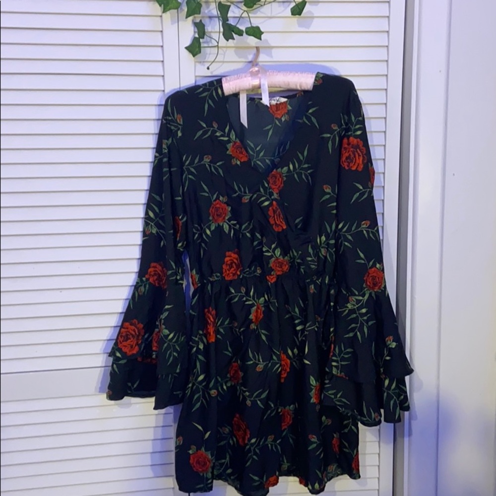 Wrap front flowy rose dress